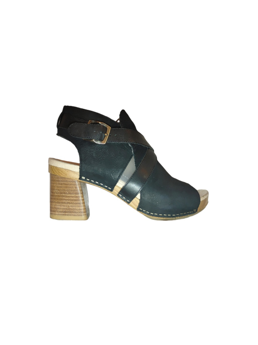 Dansko Arlene Black Leather Criss Cross Open Toe Clog Size 40